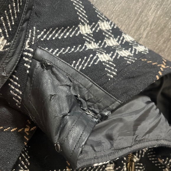 Cabi Vest S Black Plaid Moto Asymmetrical Zip Faux Leather Trim Sleeveless Flaw - Picture 5 of 7